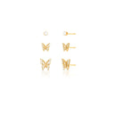 TRIO DE BRINCOS COM BORBOLETAS E CRISTAL REDONDO