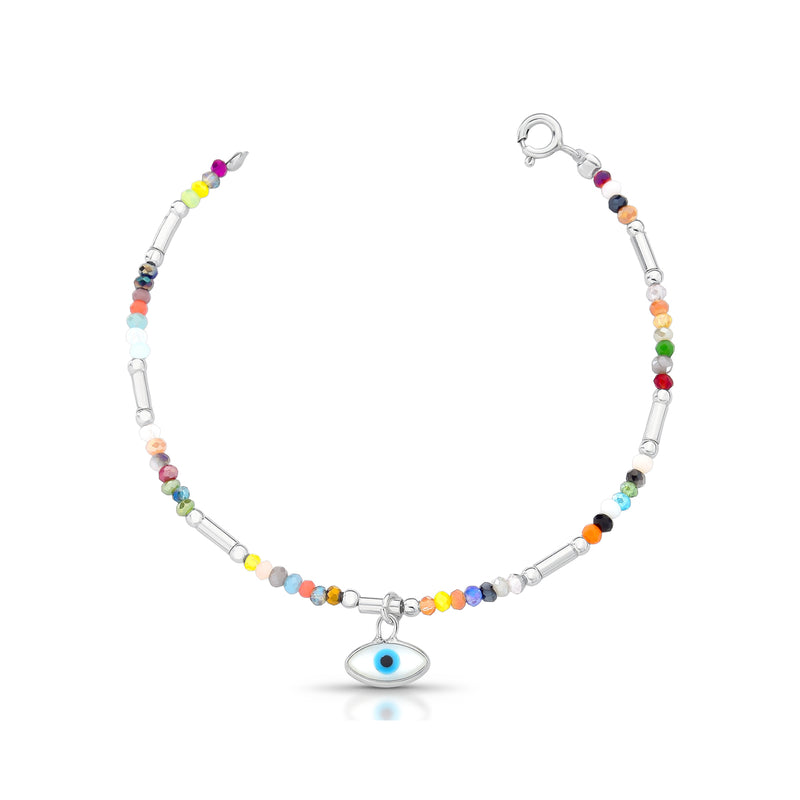 PULSEIRA COM CRISTAIS BÚLGAROS E OLHO GREGO PRATA925