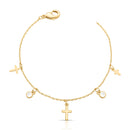 PULSEIRA COM PINGENTES DE CRUZ E CRISTAIS