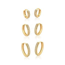 KIT TRÊS PARES DE ARGOLA COM ZIRCÔNIAS BRANCAS FOLHEADO A OURO