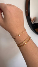 PULSEIRA COM PINGENTES MÃO DE FÁTIMA, OLHO GREGO E PONTOS DE LUZ