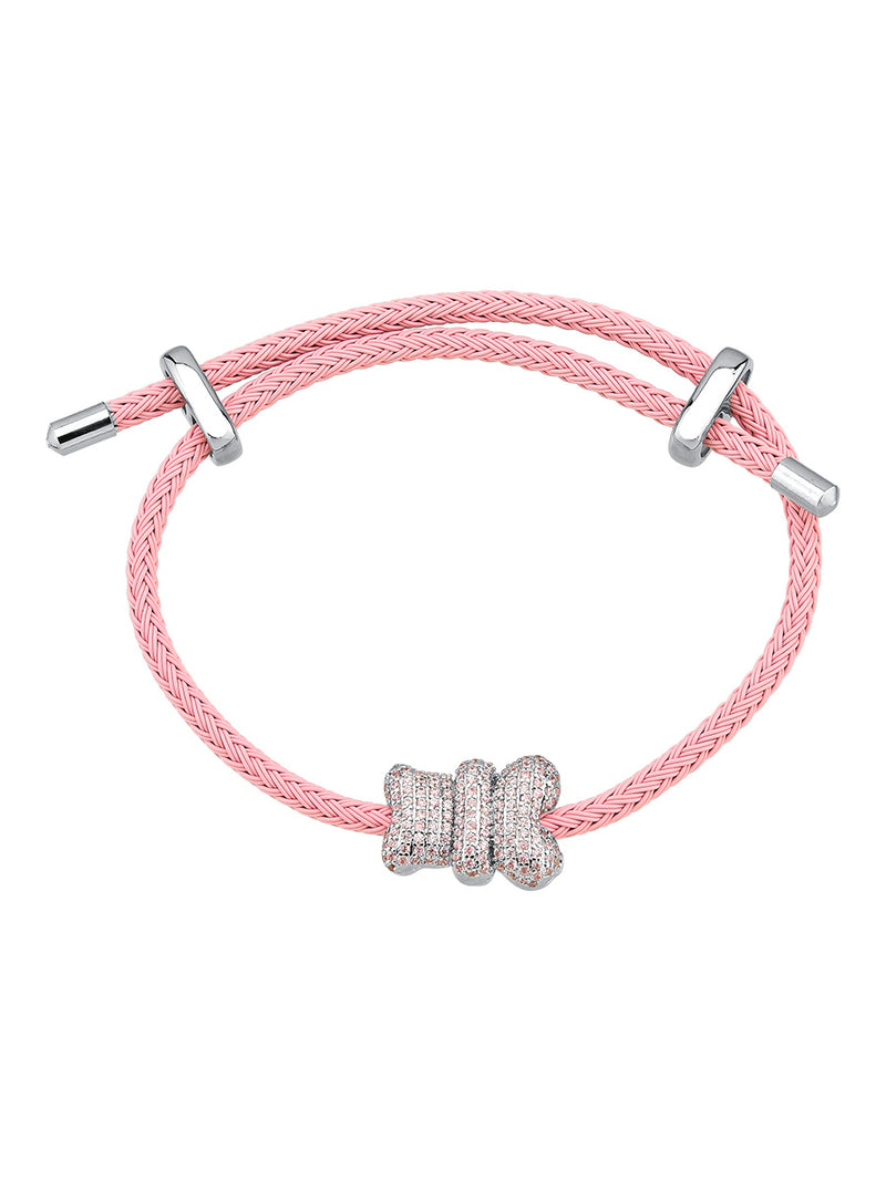 PULSEIRA DE CORDA ROSA COM URSO CRAVEJADO