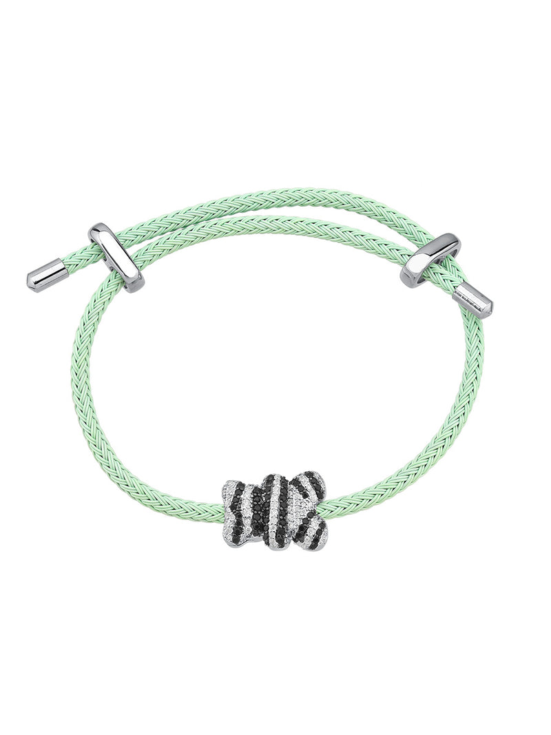 PULSEIRA DE CORDA VERDE COM URSO CRAVEJADO