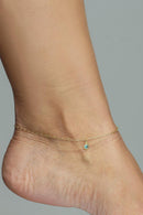 TORNOZELEIRA COM CORAÇÃO DE CRISTAL VERDE TURMALINA