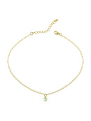 TORNOZELEIRA COM CORAÇÃO DE CRISTAL VERDE TURMALINA