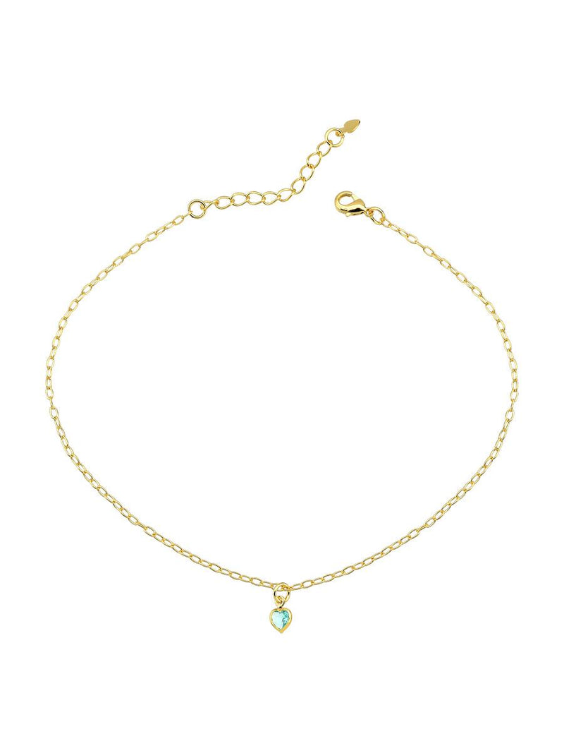 TORNOZELEIRA COM CORAÇÃO DE CRISTAL VERDE TURMALINA