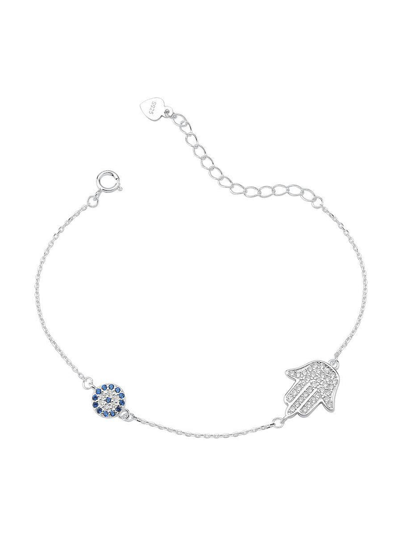PULSEIRA HAMSA E OLHO GREGO | PRATA 925